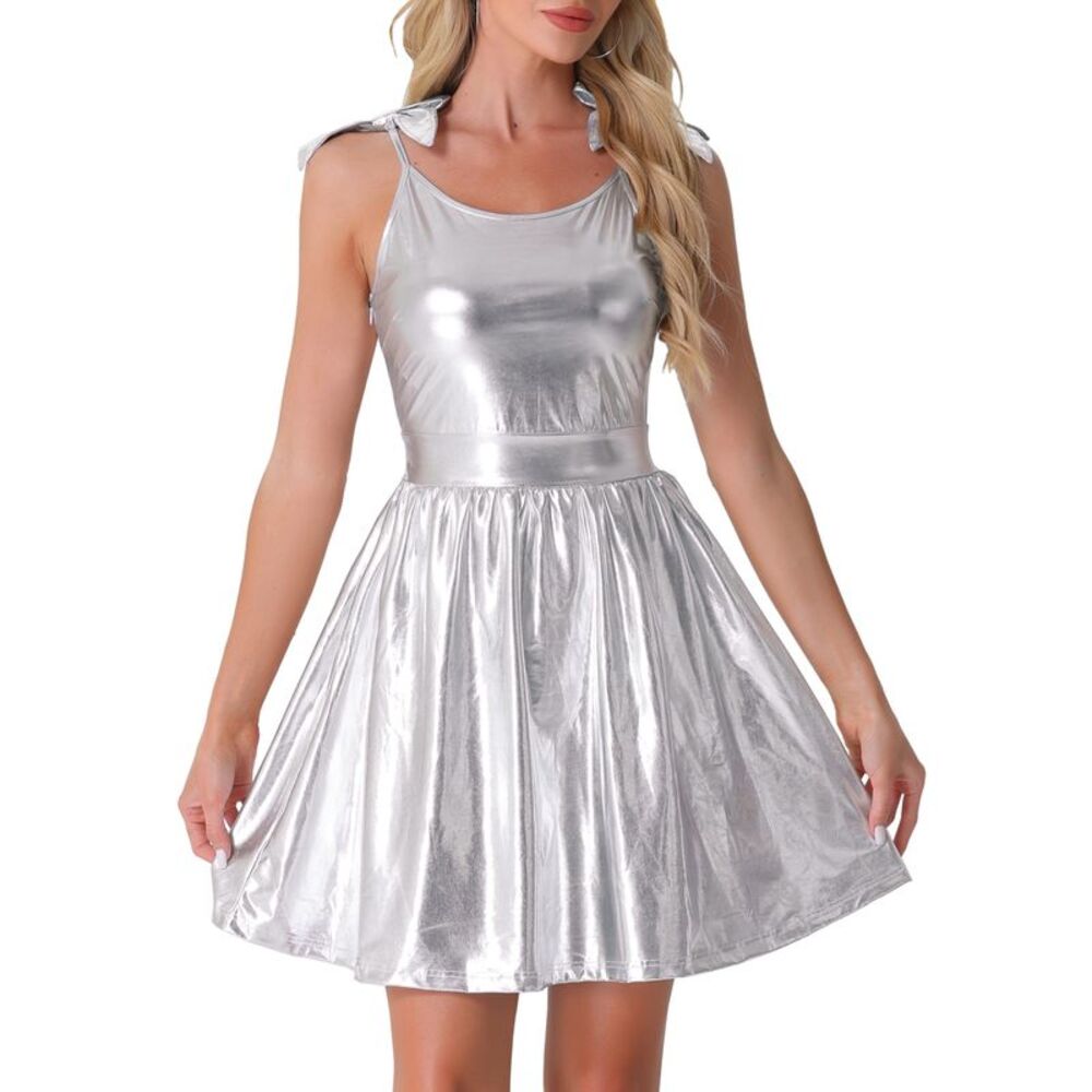 Allegra K Silver Metallic Dress